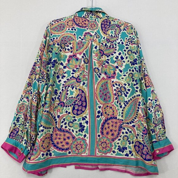 Haute Hippie size 2X Colorful Artsy Boho Print Soft Long Sleeve Button Down - Picture 10 of 12